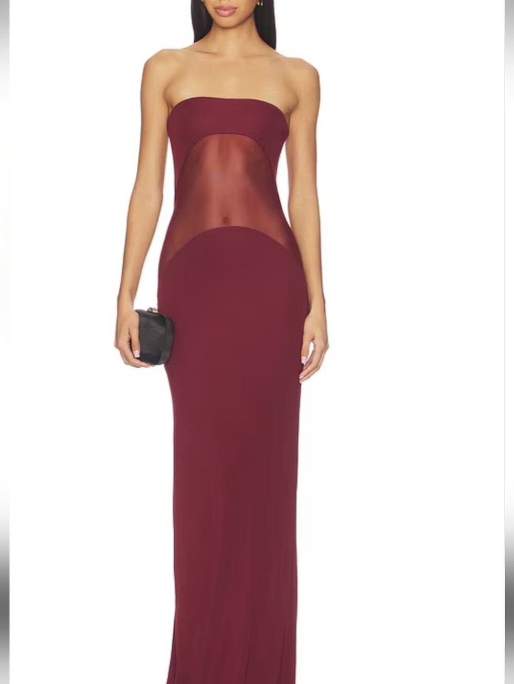 NBD stunning Strapless Burgundy Mesh-Panel Gown size XXS new with tags